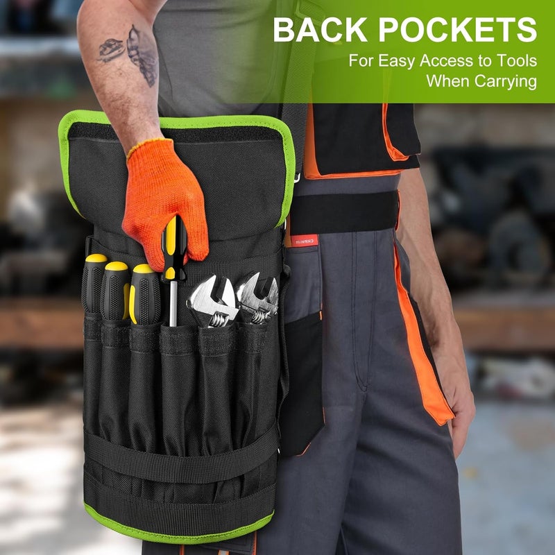LEFORZ Tool Bag,Large Roll Up Tool Bag Organizer,13 Pockets Tool Roll Storage Pouch,Heavy Duty Portable Tool Storage Carrier Bag for Men,Mechanic,Electrician & Hobbyist,Black/Green - Image 4